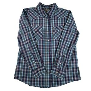 Wrangler Wrancher Mens M Blue Plaid Western Pearl Snap Shirt Medium LWR7929